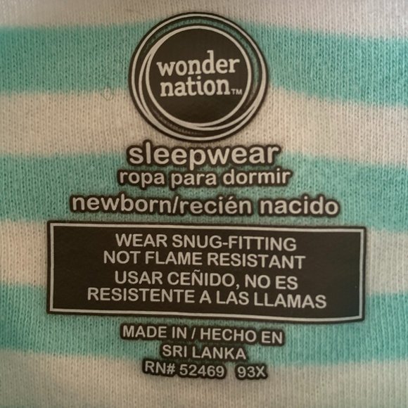 WONDER NATION Mermaid Girl's Sleeper, Turquoise & White Stripes, Size: Newborn - Picture 7 of 9
